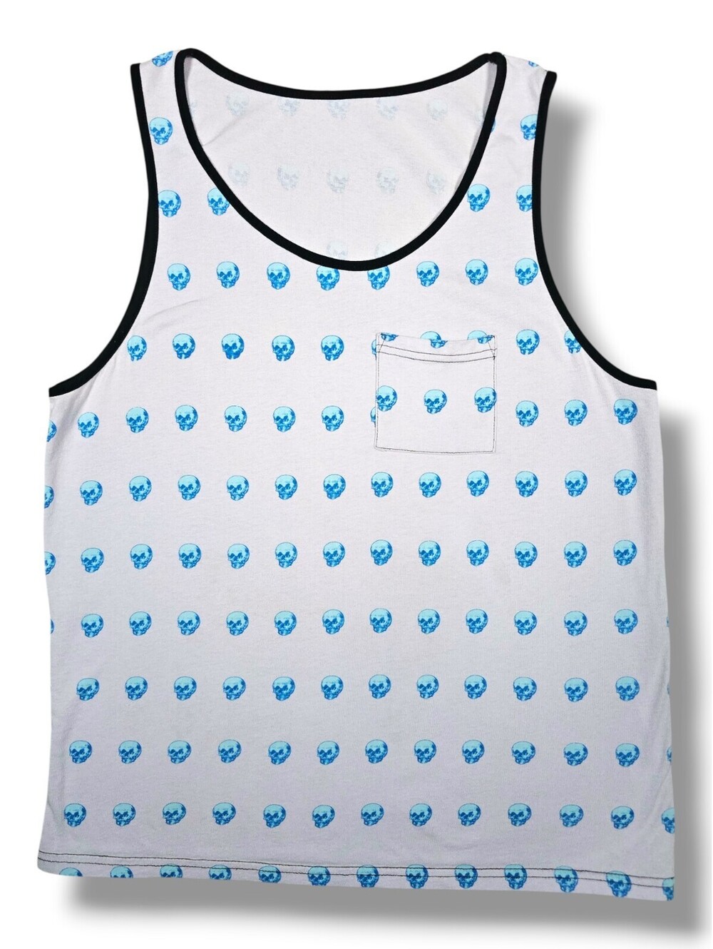 Blue All Over Skull Print Pocket Tank Top Casual Summer Streetwear Y2K Medium